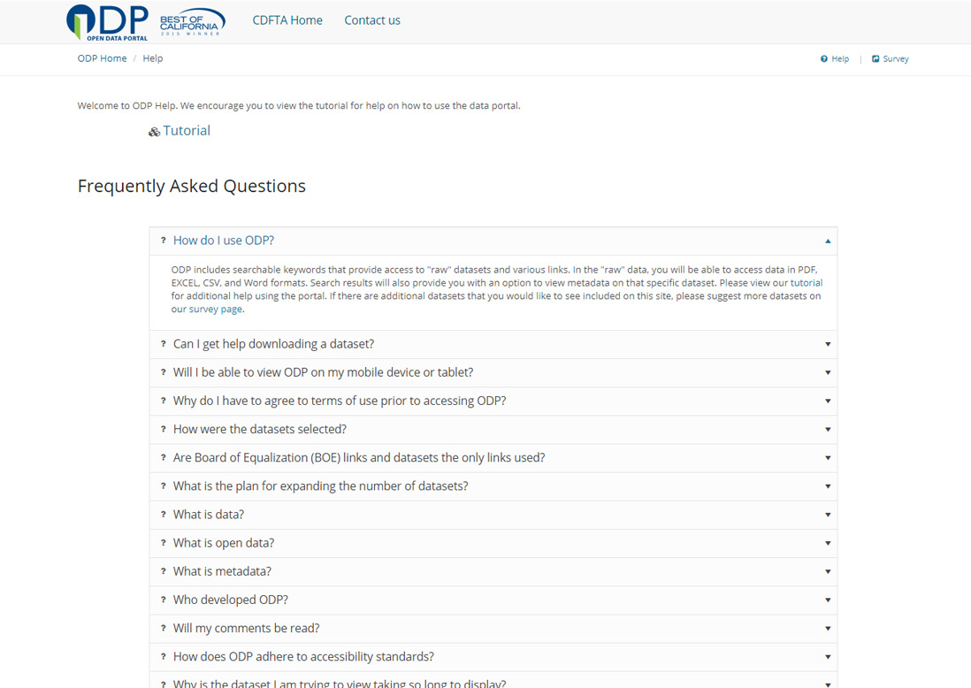 Screenshot #2: Data Portal Help Page