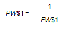 Image of an equation showing that the PW$1 factor is equal to 1 over the FW$1 factor.