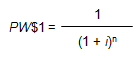 Image of an equation showing that the PW$1 factor is equal to 1 over the quantity 1 plus i raised to the power n.