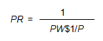 Image of an equation showing that the periodic repayment factor is equal to one over present worth of one dollar per period factor.